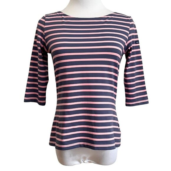 SAINT JAMES GREY PINK HALF SLEEVE BOAT NECK STRIPED TOP - 6 - Picture 1 of 10